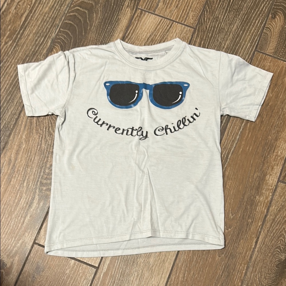 Kids Graphic Tee with Blue Sunglasses Print - Currently Chillin’